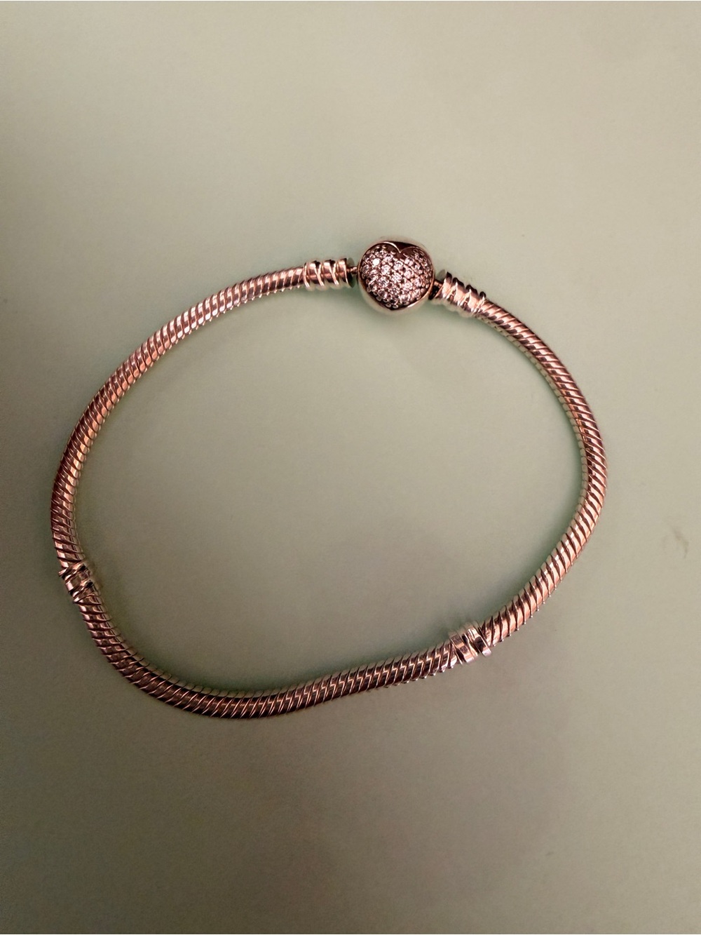 Pandora Sterling Silver Heart Pave Ball Snake Chain Bracelet